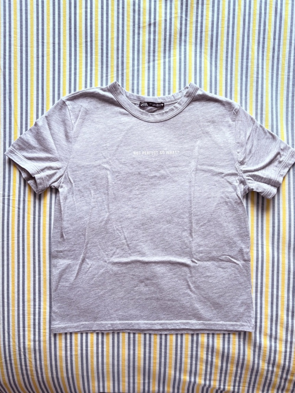 Zara Basic Light Gray Center Text Crewneck Tee